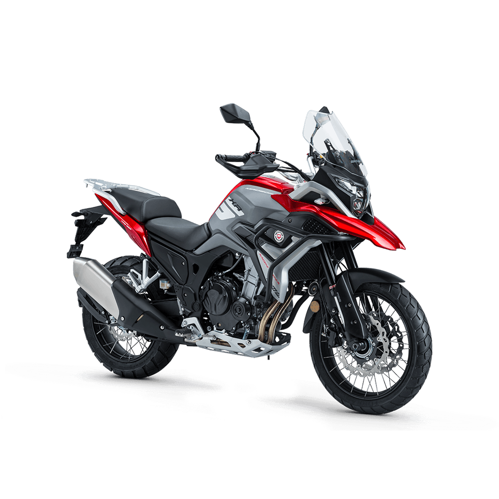 Macbor Montana XR5 510 rouge, moto trail adventure vue de trois-quarts